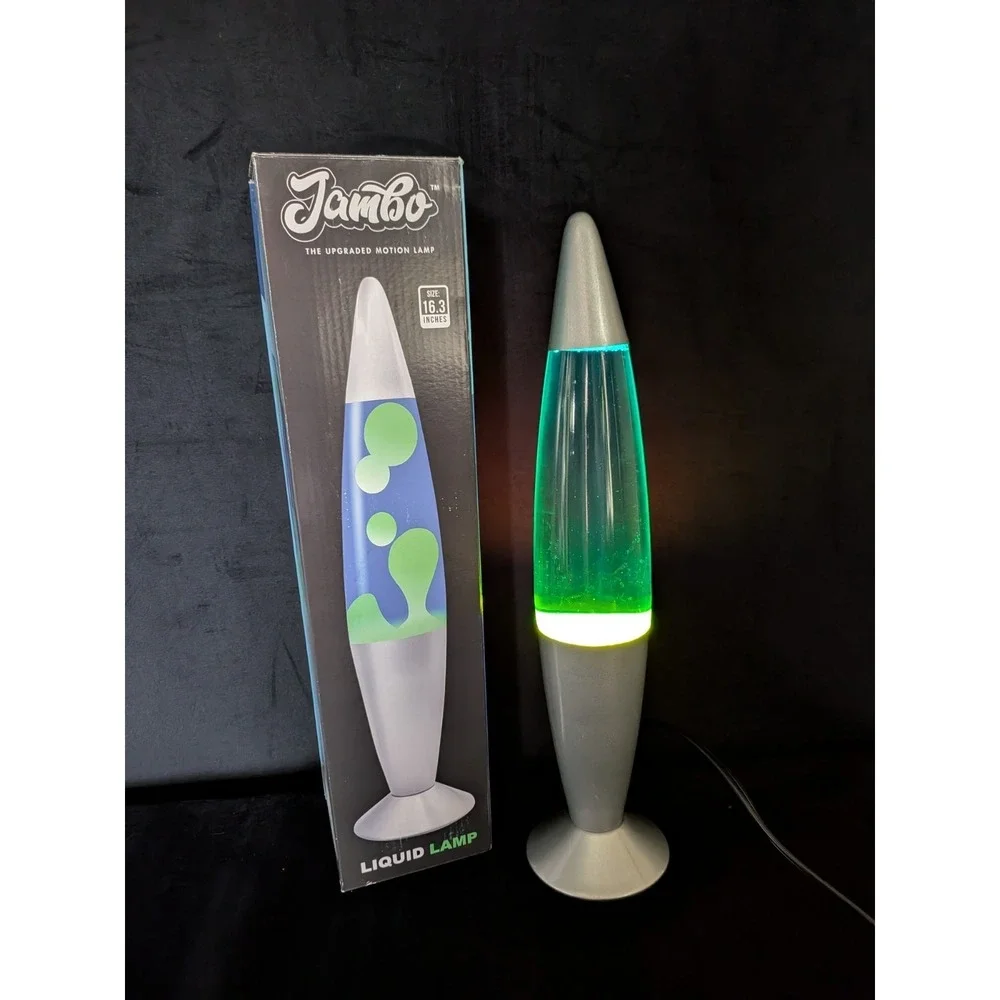 Jambo Lava Lamp 30W 16.3 in Blue w/ Yellow Wax Silver Base Bullet Shape Open Box